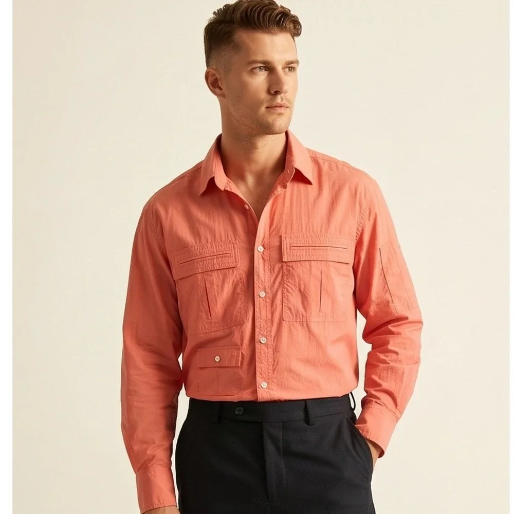 Banana Republic S BR Sport Men Nylon Utility‎ Shirt Coral Pink Small NWT RV $95